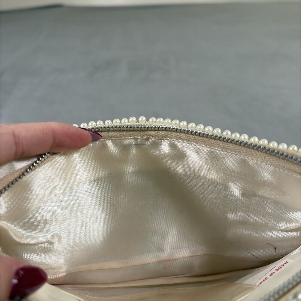 1960's Ivory & Grey Beaded Pearl Clutch Evening Hand Bag Purse Japan Vintage - Picture 8 of 13